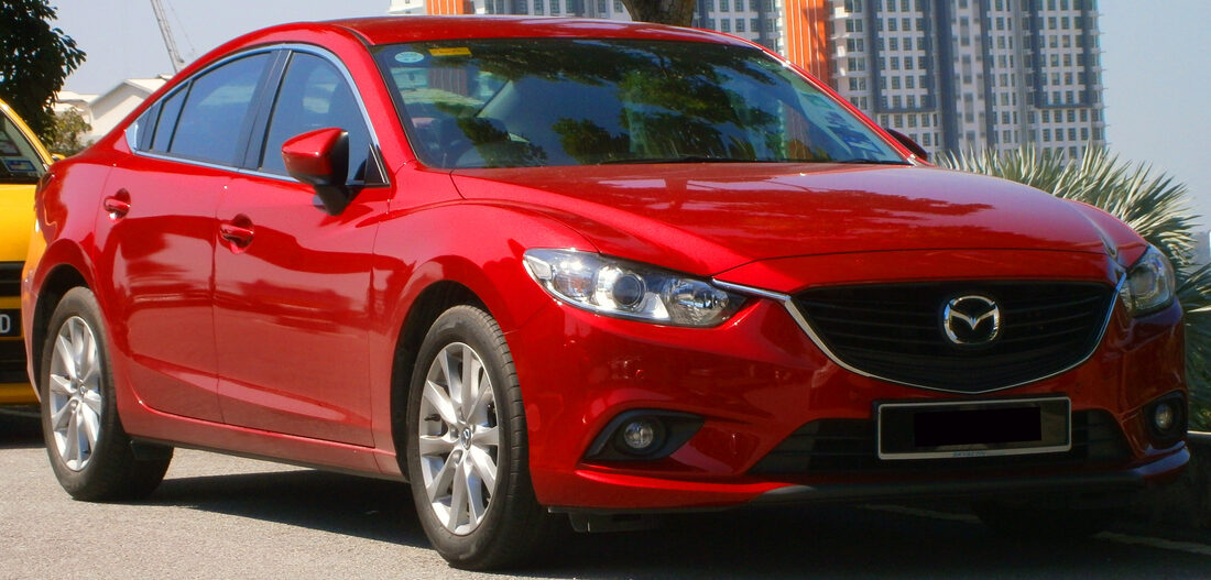 Red Mazda6 (GJ) sedan, front three-quarter
