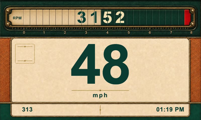 BRG Heritage Refined theme showing speed, RPM, and vehicle readings in Meters