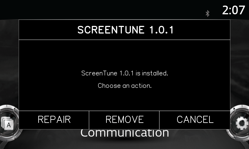 ScreenTune same-version prompt with REPAIR, REMOVE, and CANCEL buttons