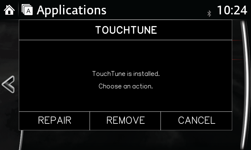 Installed TouchTune prompt with REPAIR, REMOVE, and CANCEL buttons